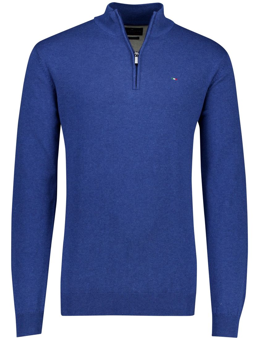 Portofino half zip trui extra lang blauw katoen normale fit