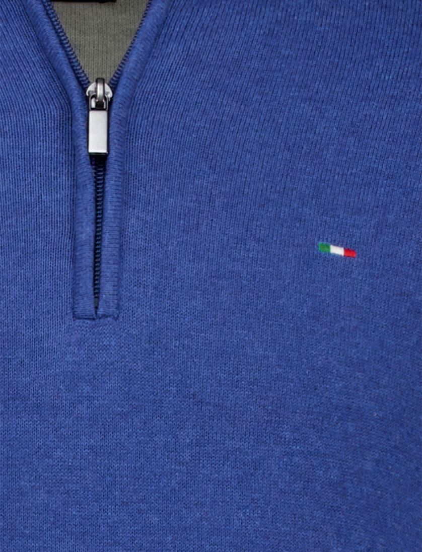 Portofino half zip trui extra lang blauw katoen normale fit