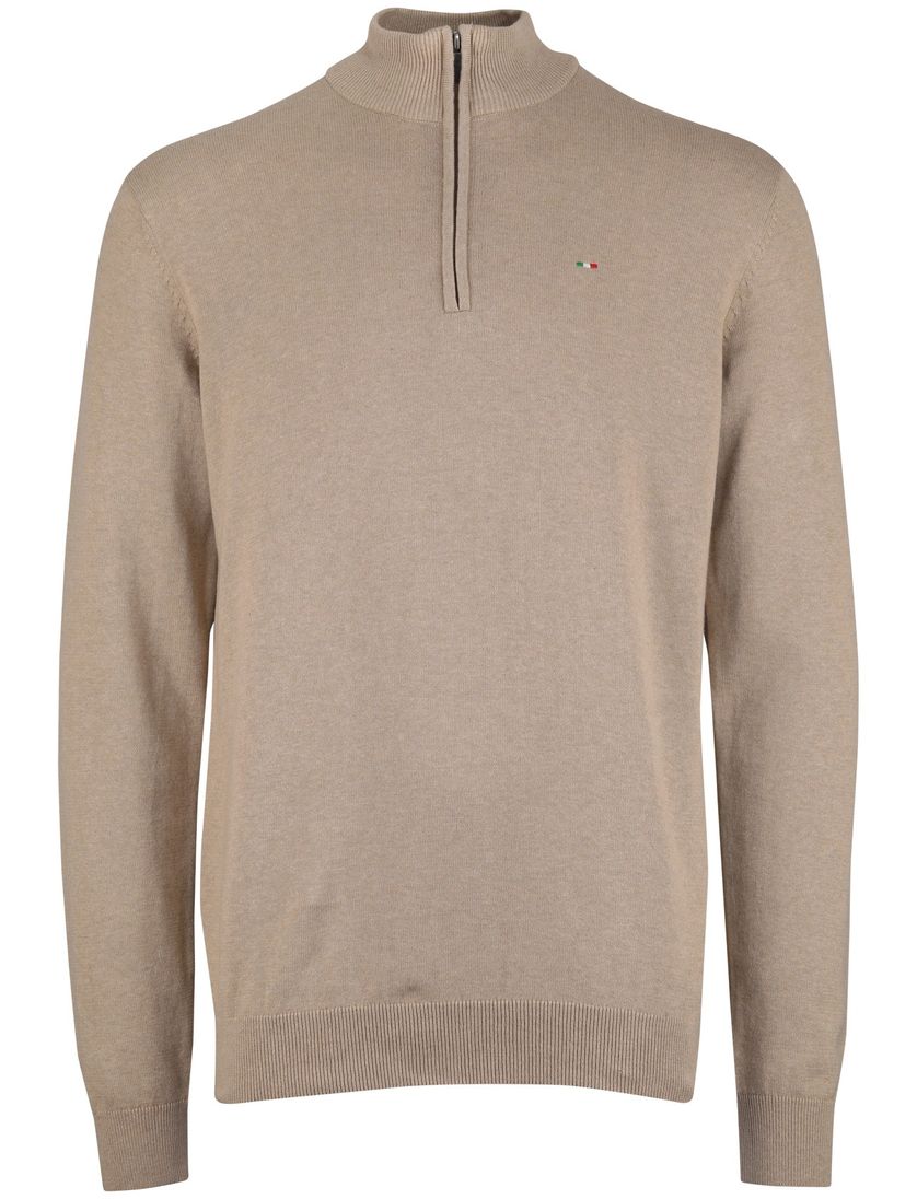 Portofino half zip extra long fit beige effen