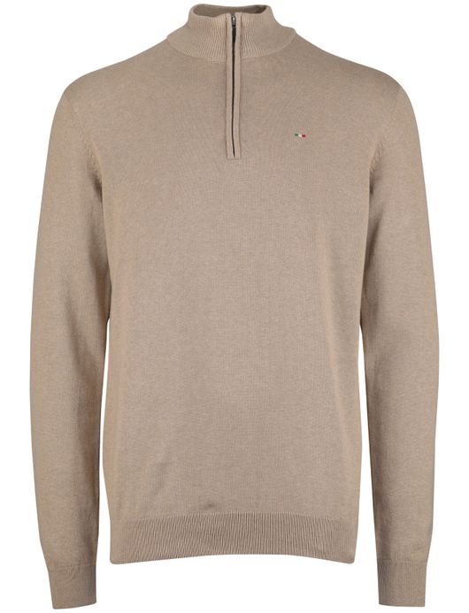 Portofino half zip extra long fit beige katoen