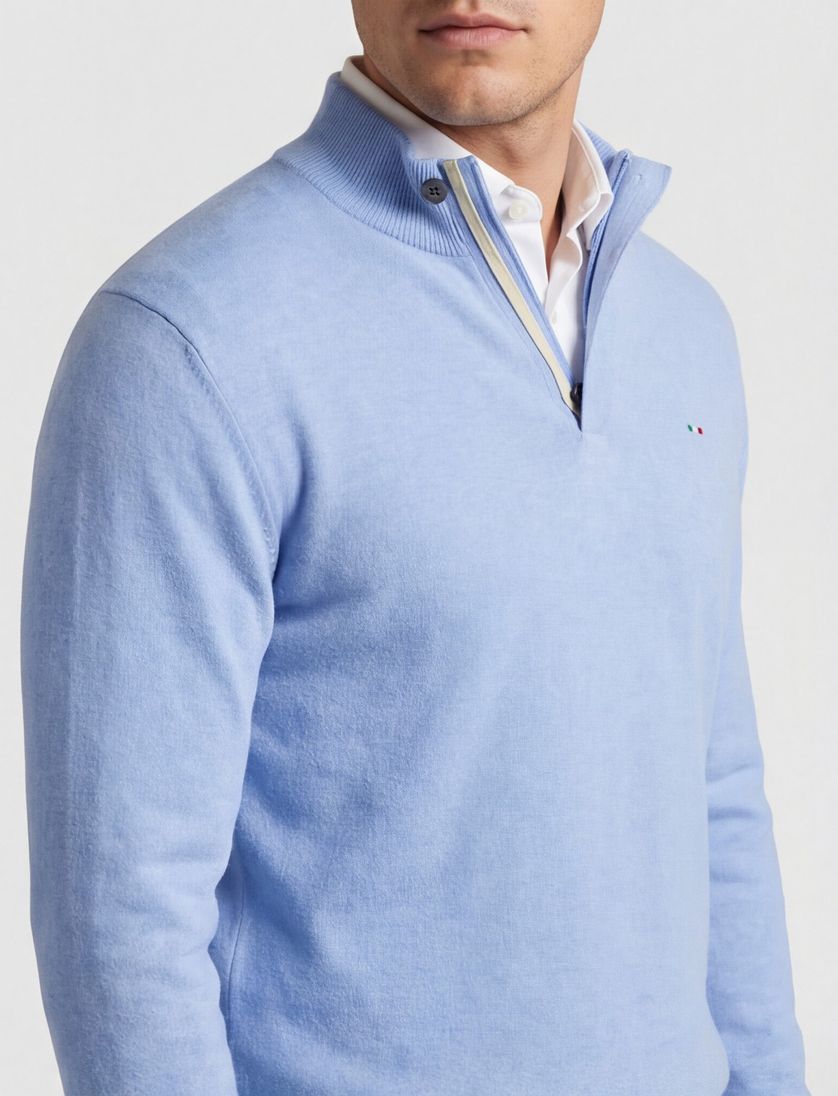 Portofino half zip trui Regular fit lichtblauw met boord