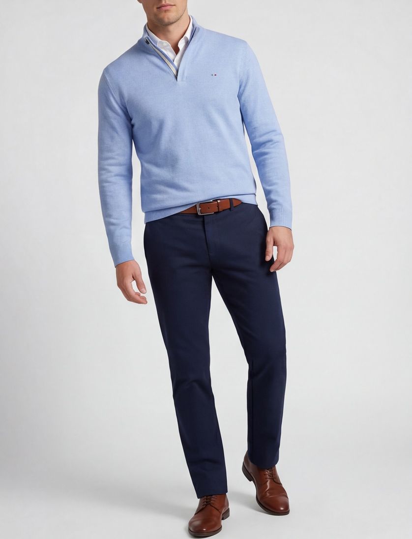 Portofino half zip trui Regular fit lichtblauw met boord