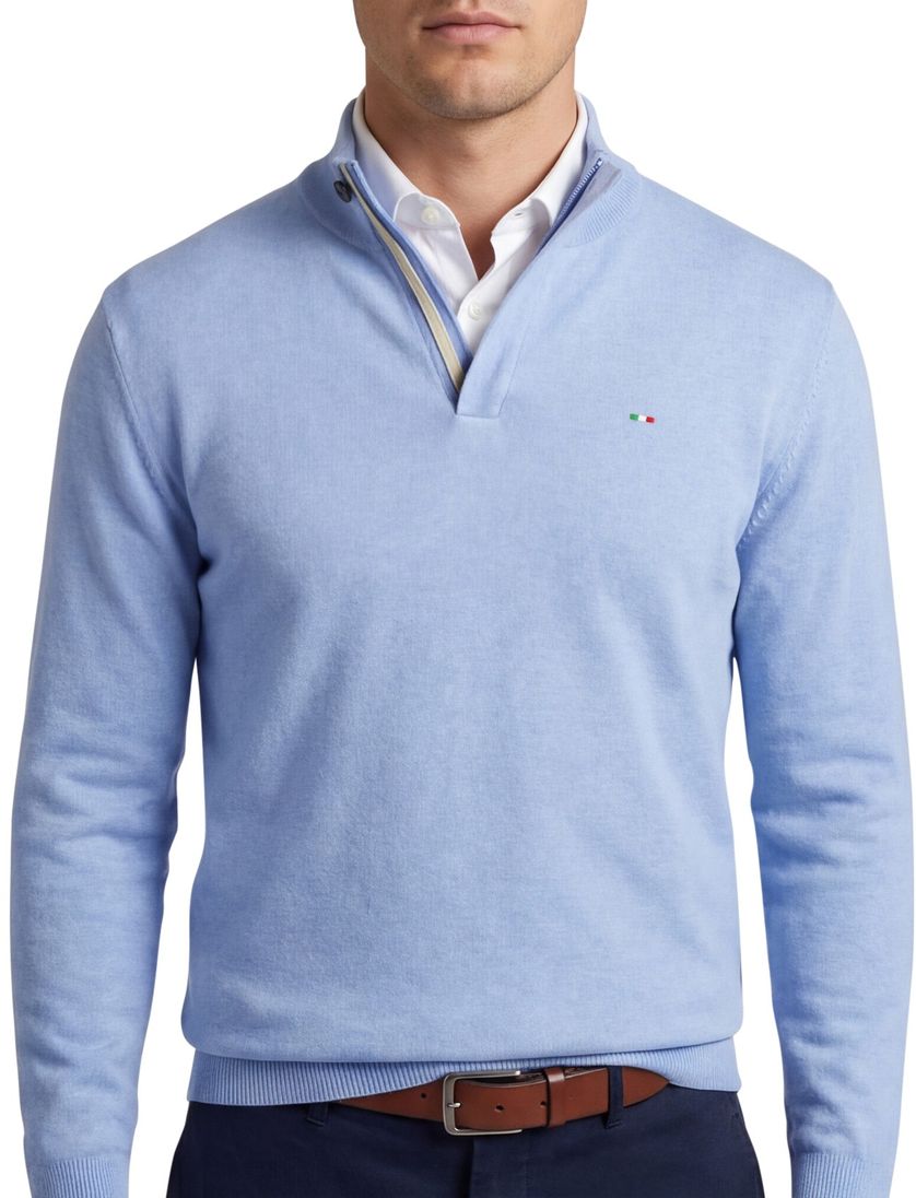 Portofino half zip trui Regular fit lichtblauw met boord
