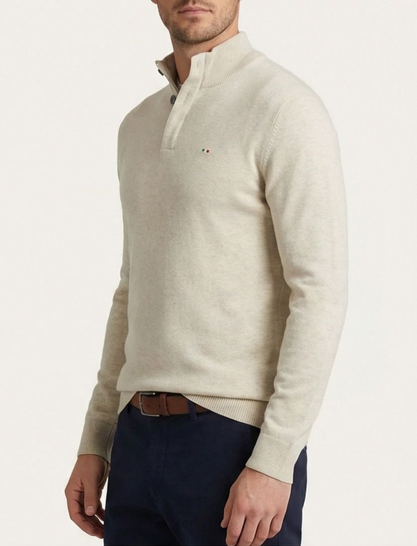 Portofino Regular fit half zip trui creme met boord
