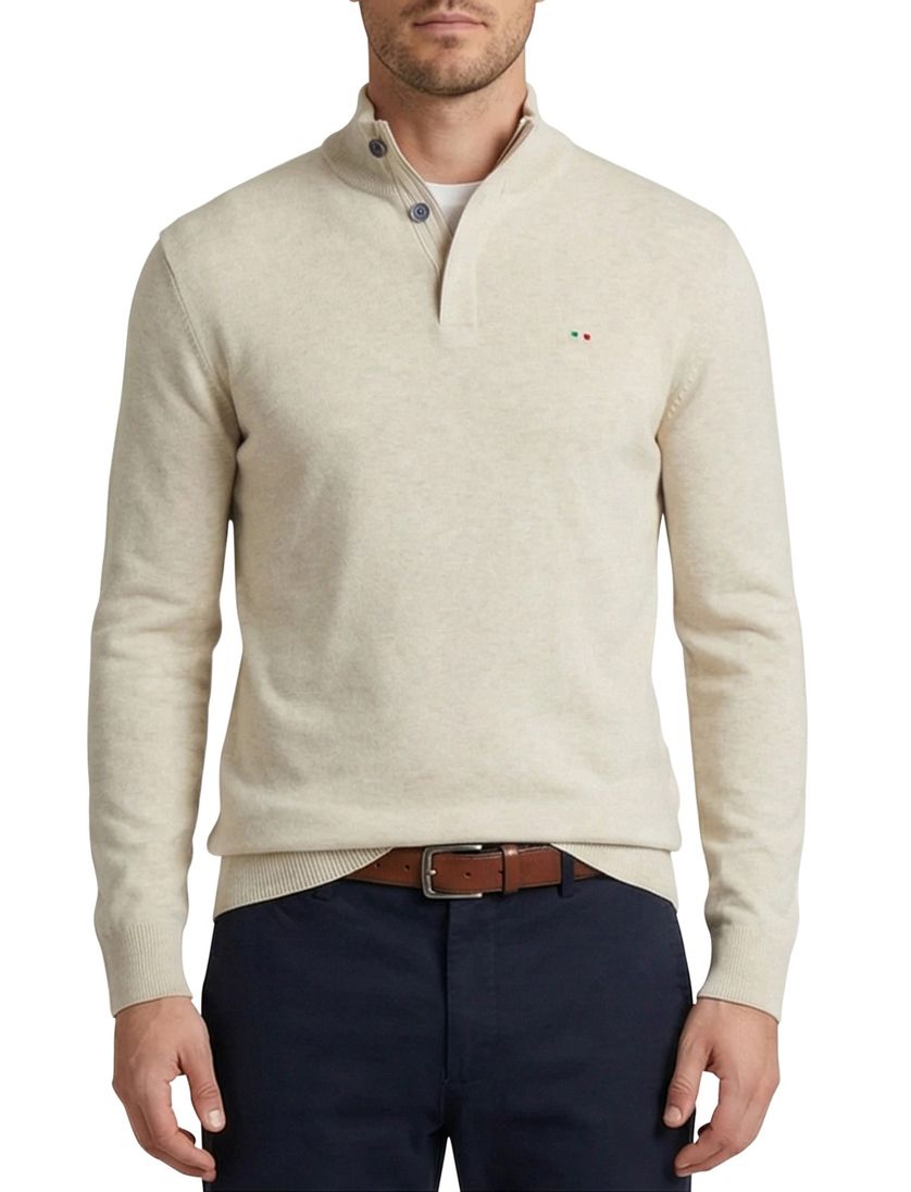 Portofino Regular fit half zip trui creme met boord
