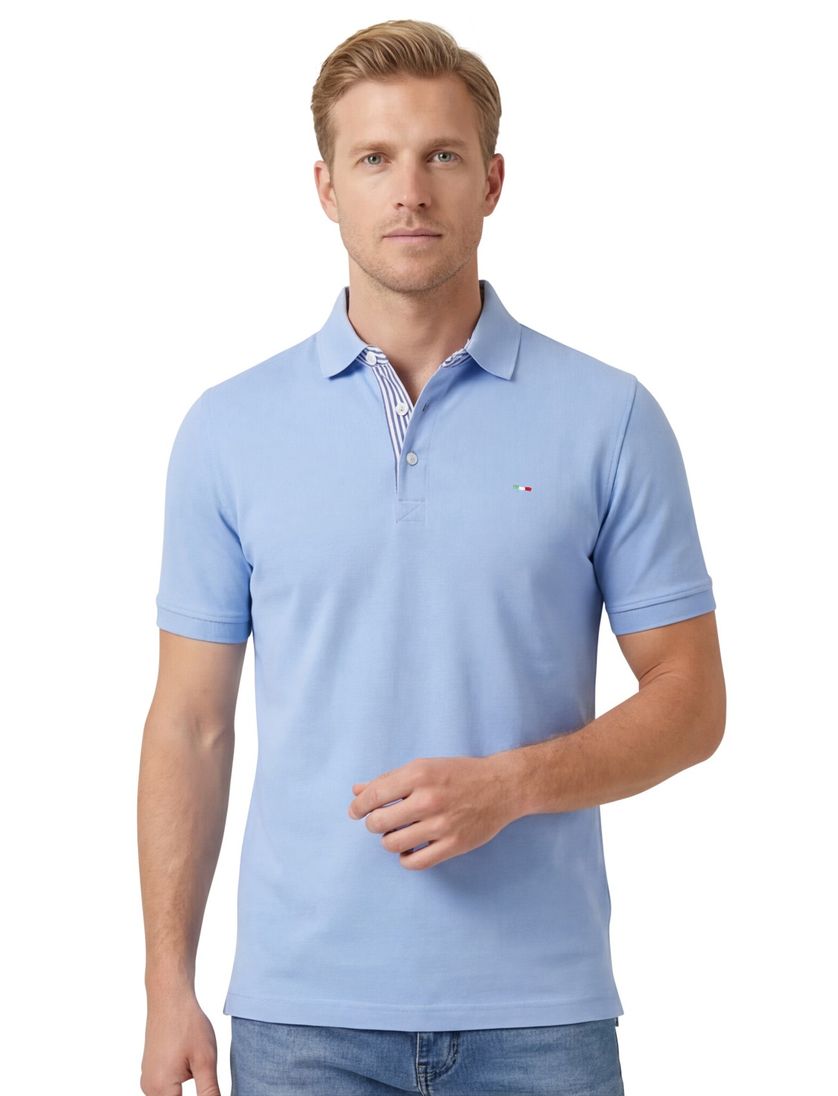 Portofino polo lichtblauw 3-knoops katoen