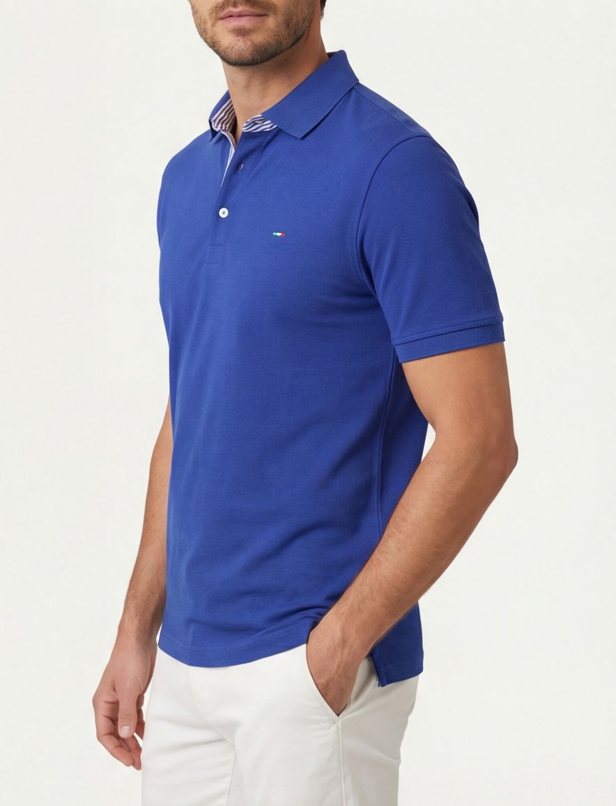 Portofino polo blauw pique katoen effen