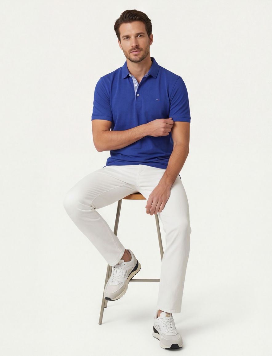 Portofino polo blauw pique katoen effen