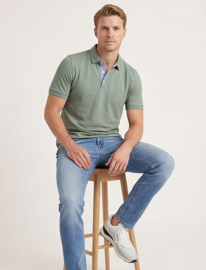 Portofino polo groen pique 3-knoops