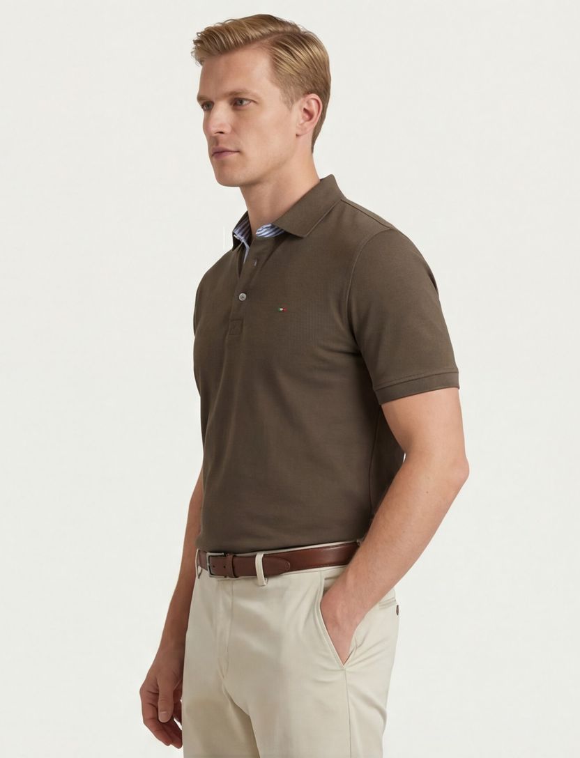 Portofino polo bruin pique 3-knoops