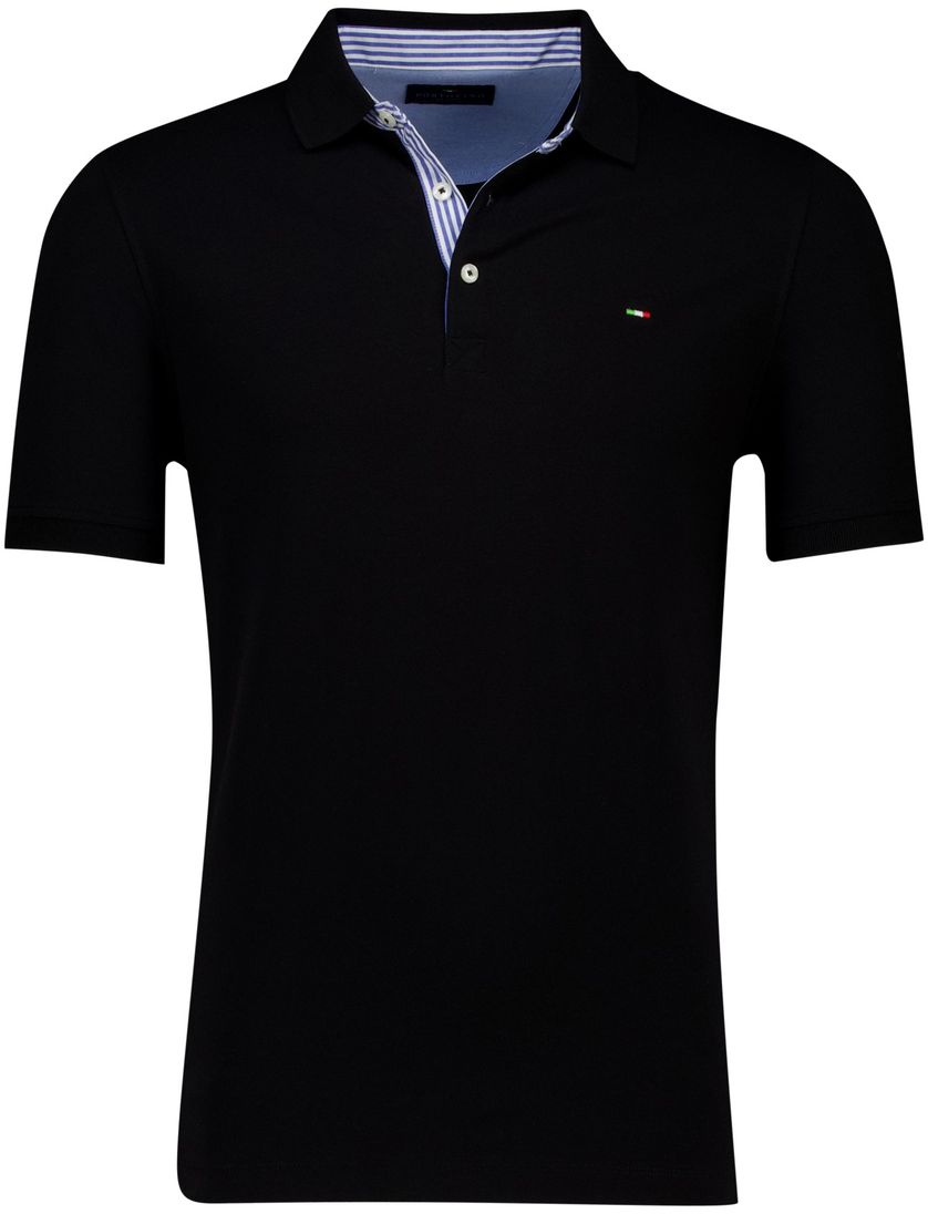 Portofino polo zwart effen katoen 3-knoops