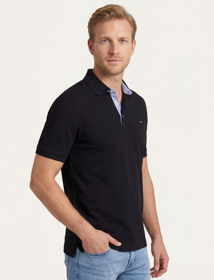 Portofino polo zwart effen katoen 3-knoops