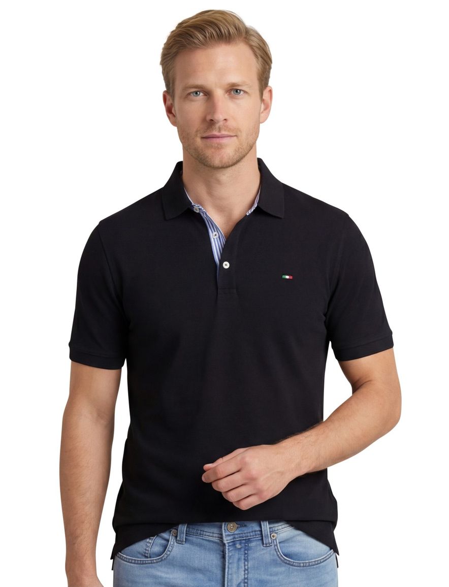 Portofino polo zwart effen pique katoen