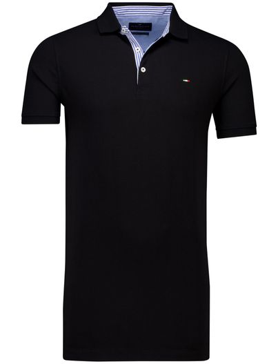 Portofino Portofino polo extra lang zwart stretch pique 3-knoops