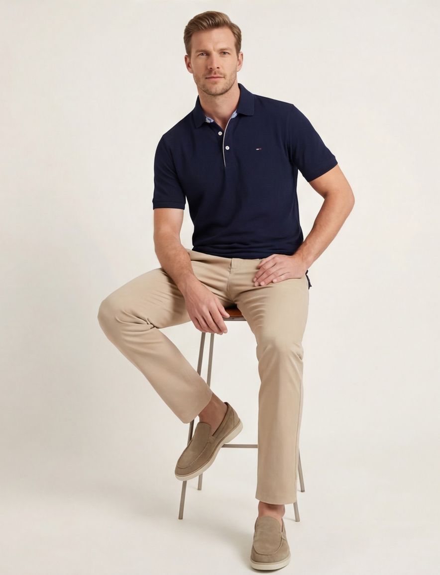 Portofino polo donkerblauw 3 knoops normale fit katoen