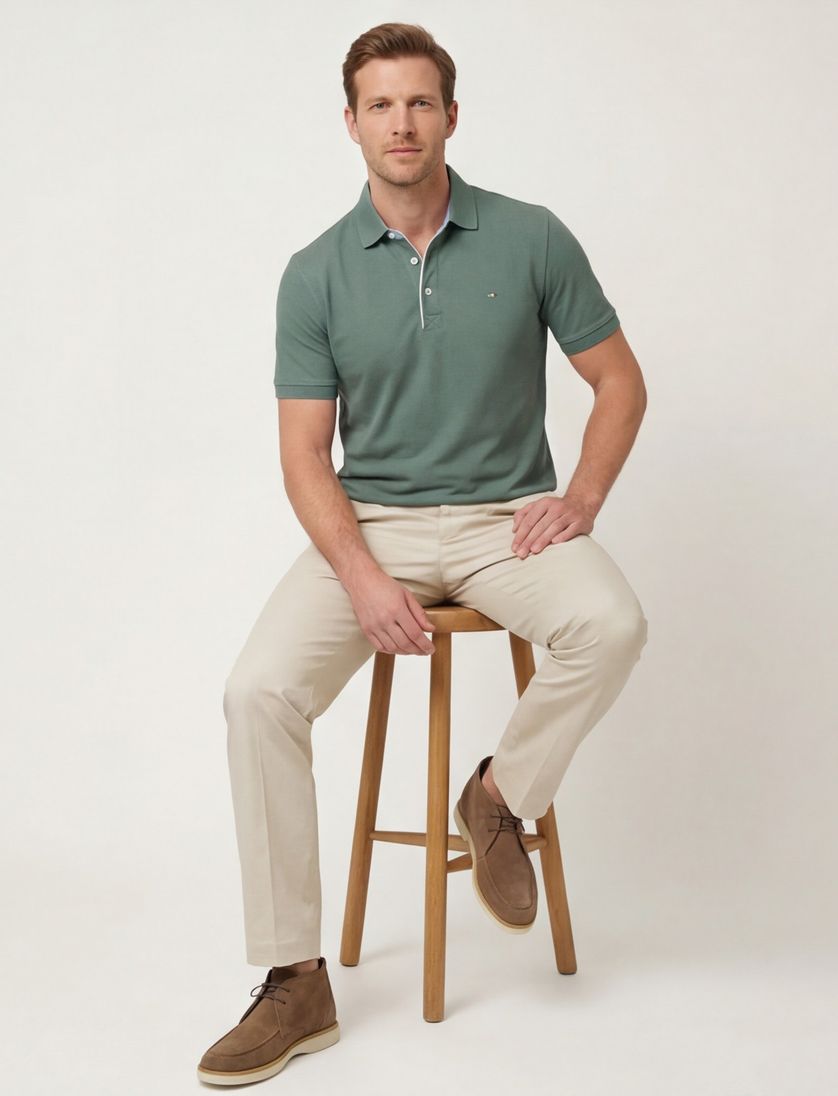 Portofino polo groen pique 3-knoops katoen