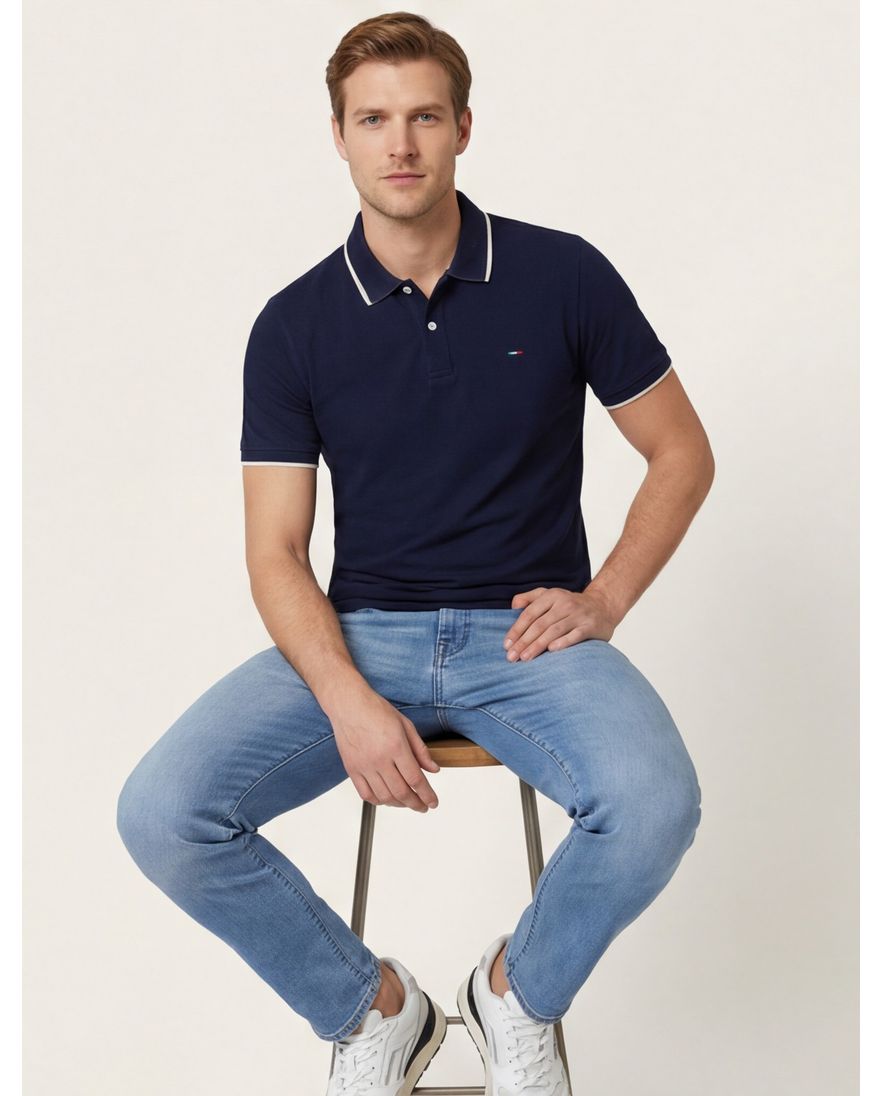 Portofino polo donkerblauw pique katoen