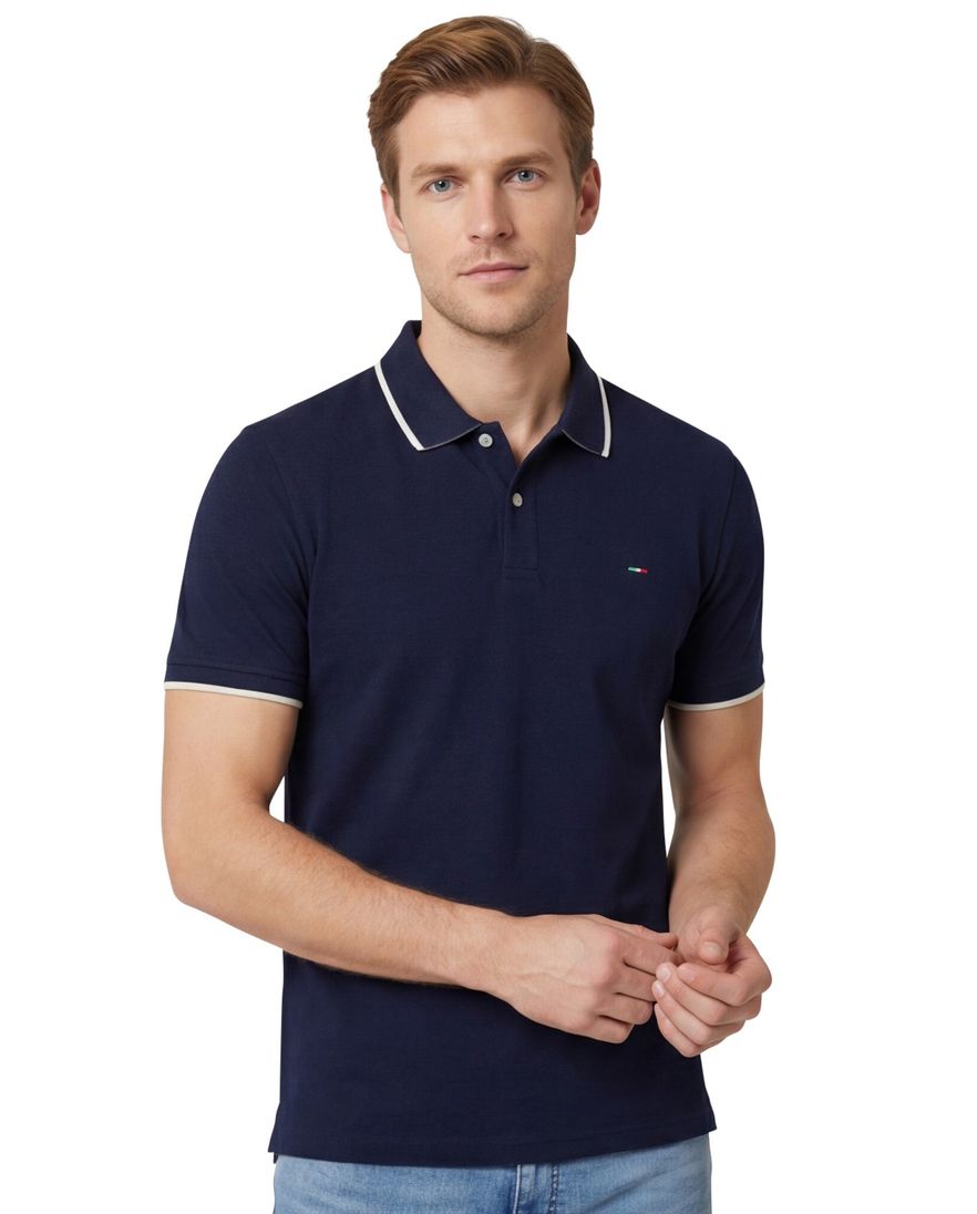 Portofino polo donkerblauw pique katoen