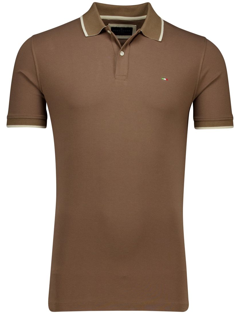 Portofino polo bruin pique 2-knoops katoen