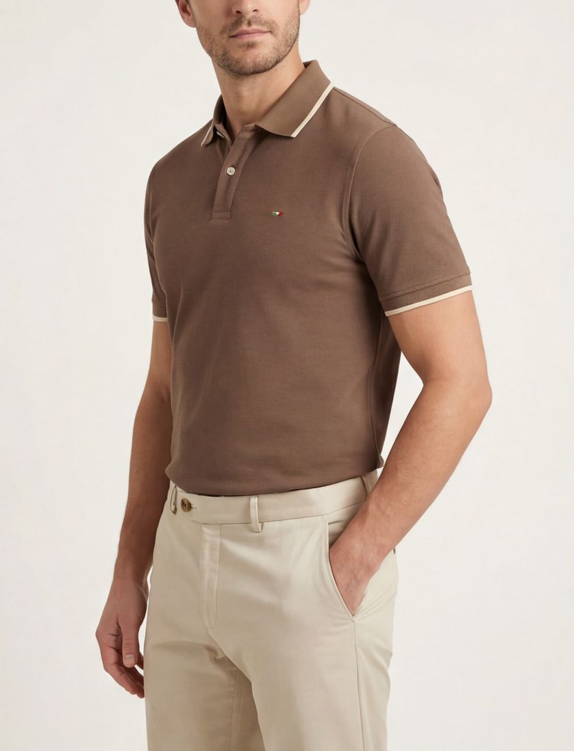 Portofino polo bruin pique 2-knoops katoen