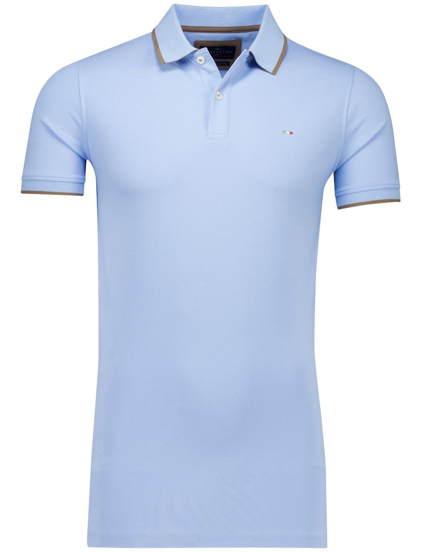 Portofino polo extra lang blauw bruin pique katoen