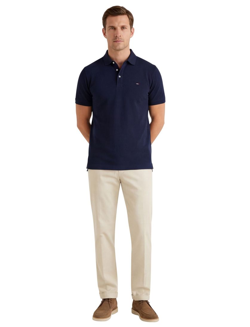 Portofino polo donkerblauw 3-knoops pique katoen