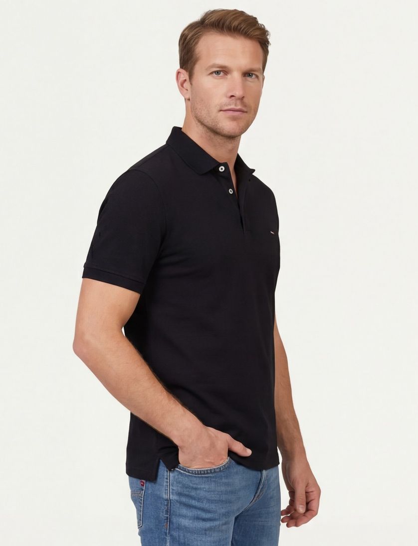 katoenen Portofino polo zwart effen normale fit