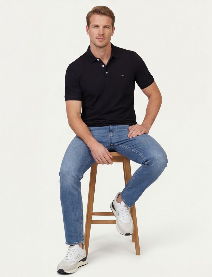 katoenen Portofino polo zwart effen normale fit