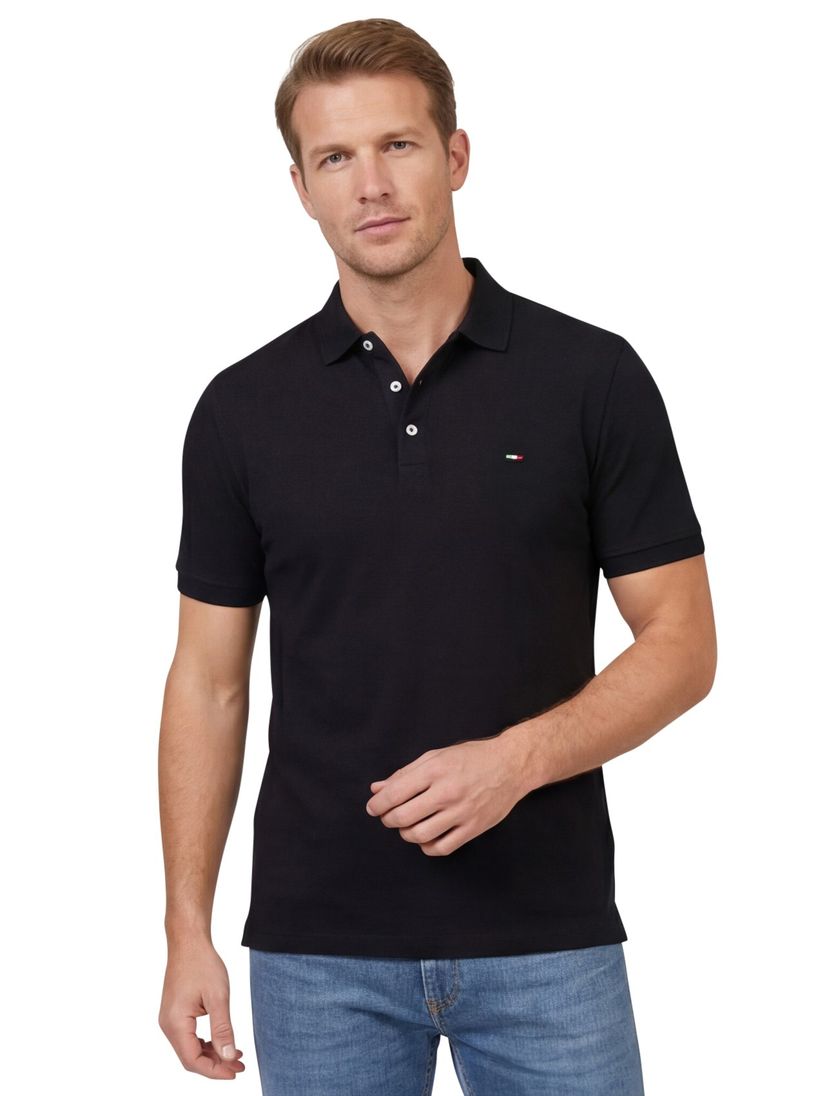 katoenen Portofino polo zwart effen normale fit
