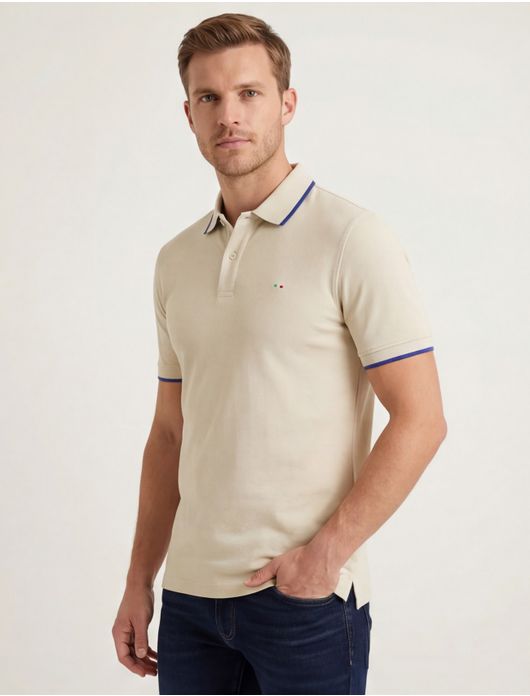 Portofino polo beige effen katoen normale fit