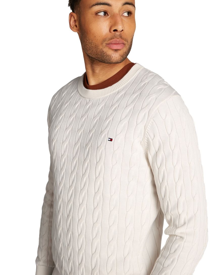 Tommy Hilfiger classic cotton cable crew neck wit gebreid