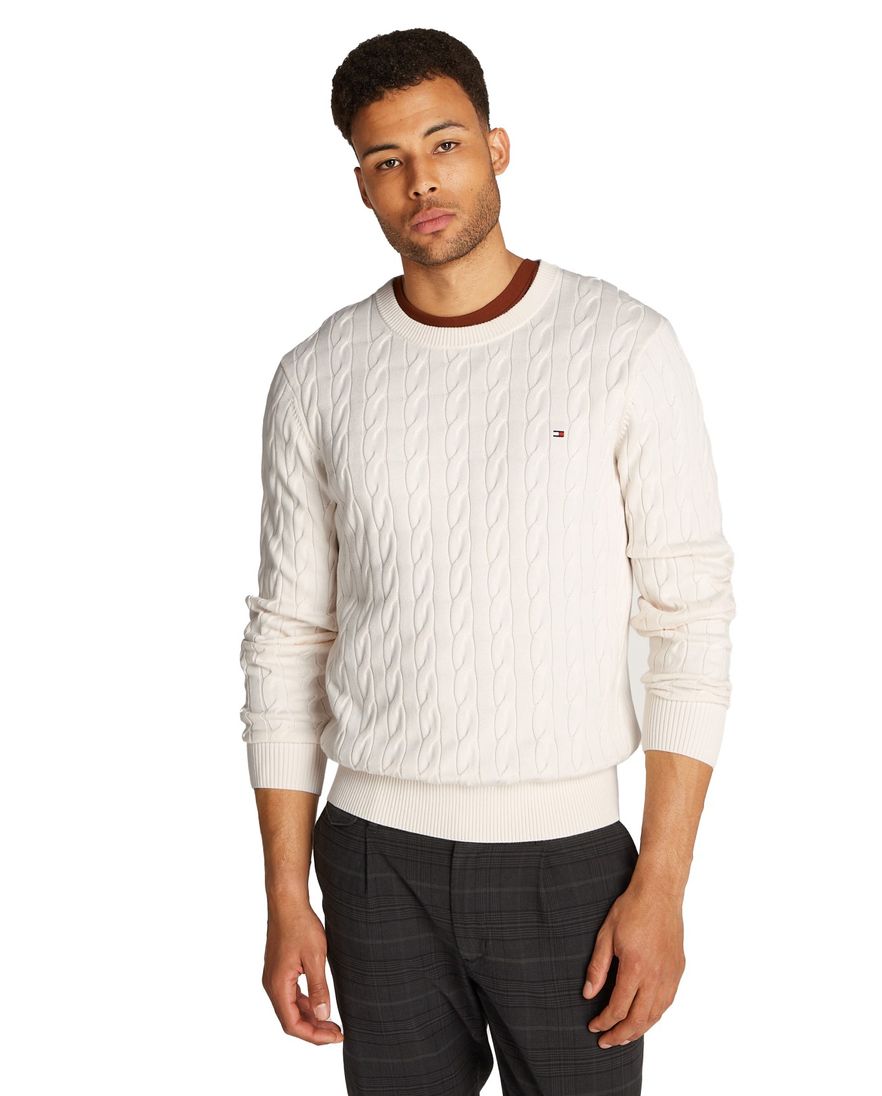 Tommy Hilfiger classic cotton cable crew neck wit katoen