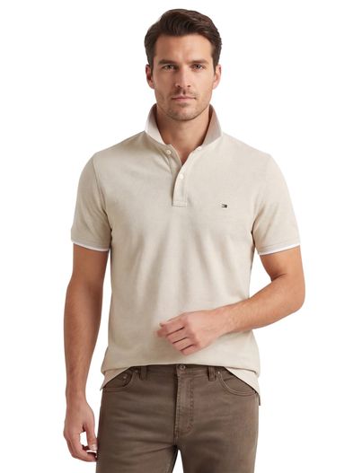 Tommy Hilfiger Tommy Hilfiger polo beige wit 3-knoops