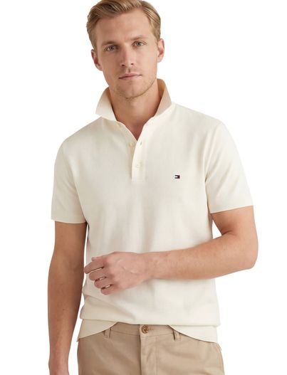 Tommy Hilfiger Tommy Hilfiger korte mouw polo trui creme 3-knoops