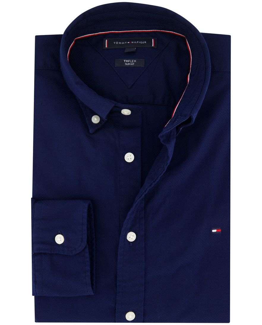 Tommy Hilfiger overhemd donkerblauw slim fit katoen