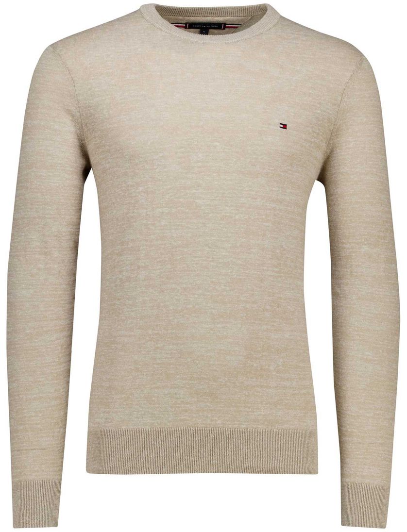 Tommy Hilfiger crew neck trui beige gemêleerd met boord