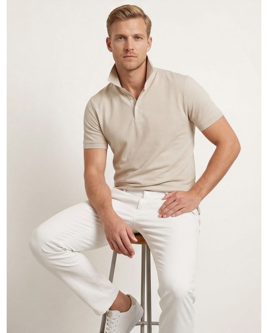 Tommy Hilfiger polo beige effen katoen slim fit