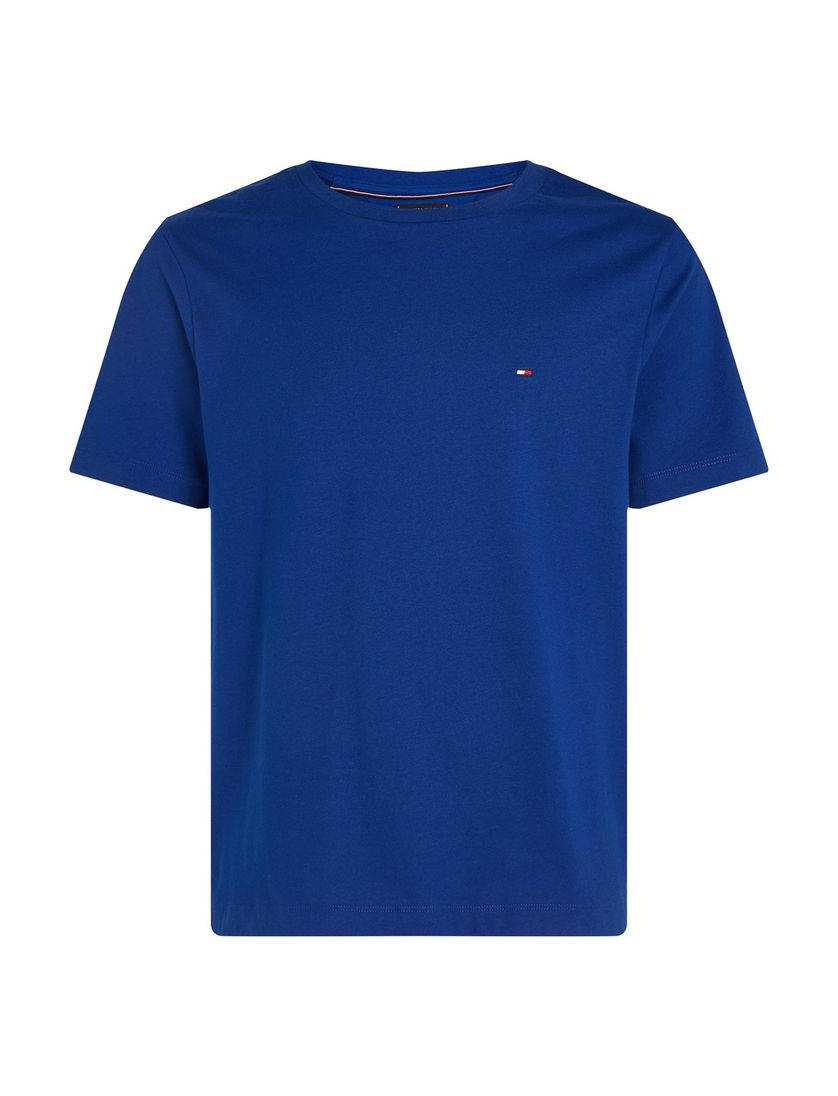 Tommy Hilfiger T-shirt effen blauw slim fit katoen ronde hals