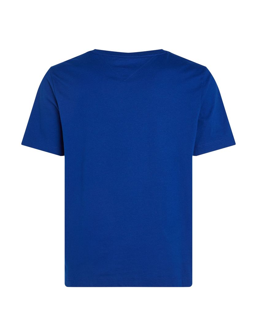 Tommy Hilfiger T-shirt effen blauw slim fit katoen ronde hals