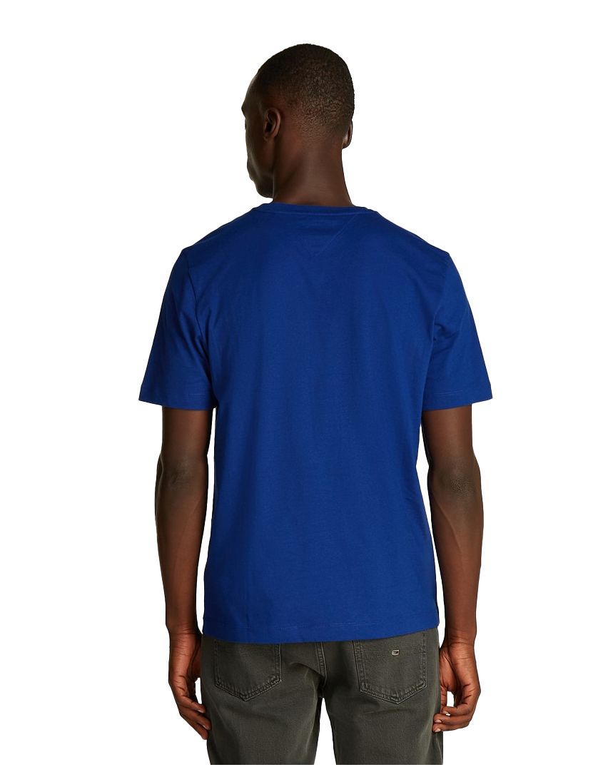 Tommy Hilfiger T-shirt effen blauw slim fit katoen ronde hals