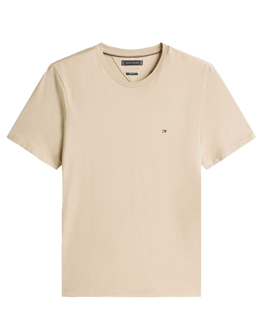 Tommy Hilfiger T-shirt beige effen slim fit katoen