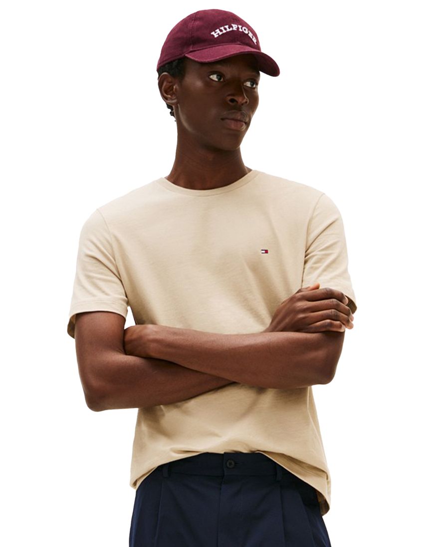 Tommy Hilfiger T-shirt beige effen slim fit katoen