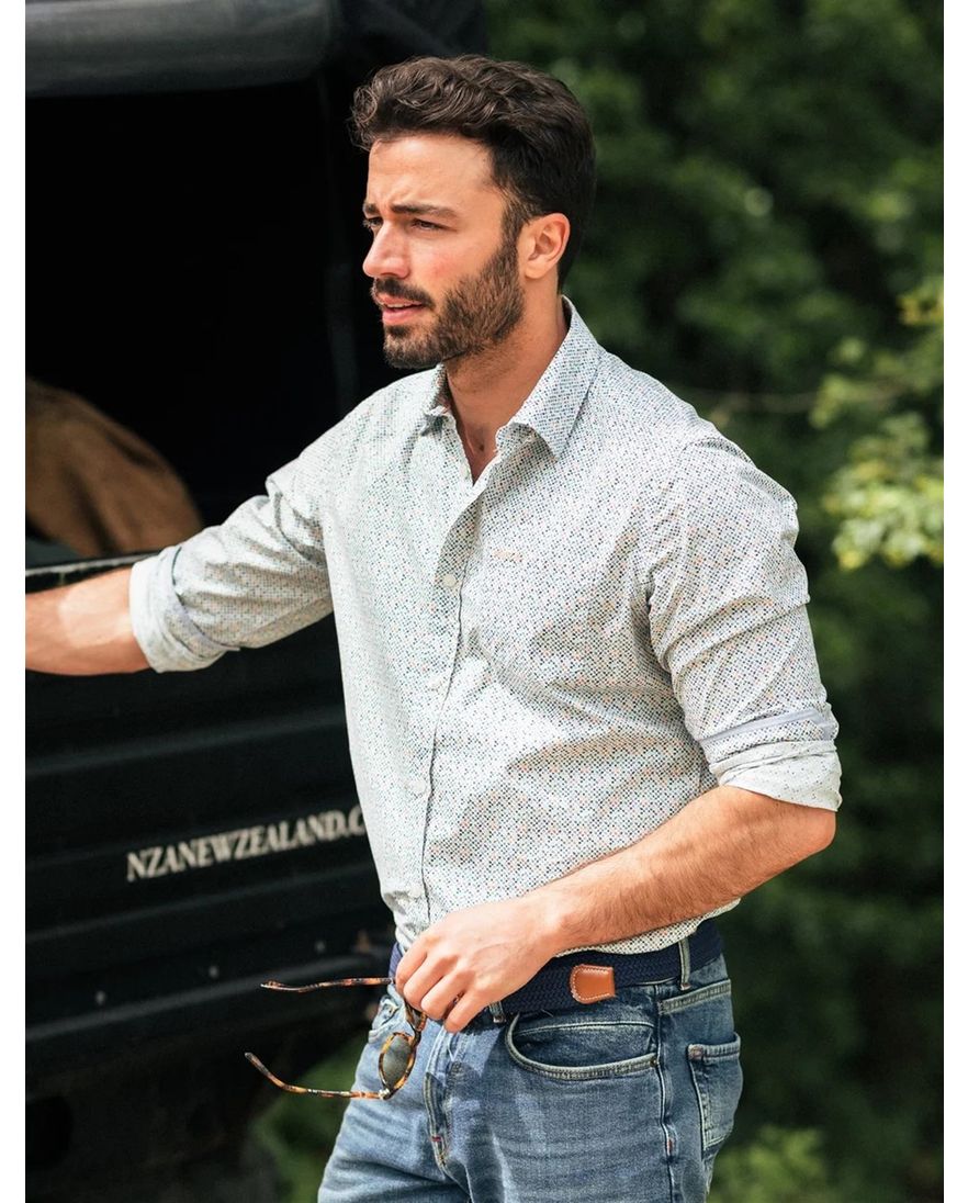 NZA overhemd blauw geprint Kayson