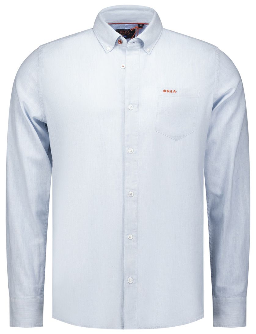 NZA katoenen overhemd Ellis blauw effen borstzak