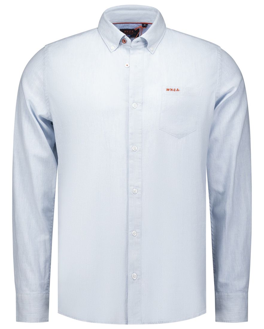 NZA overhemd Ellis blauw effen borstzak normale fit