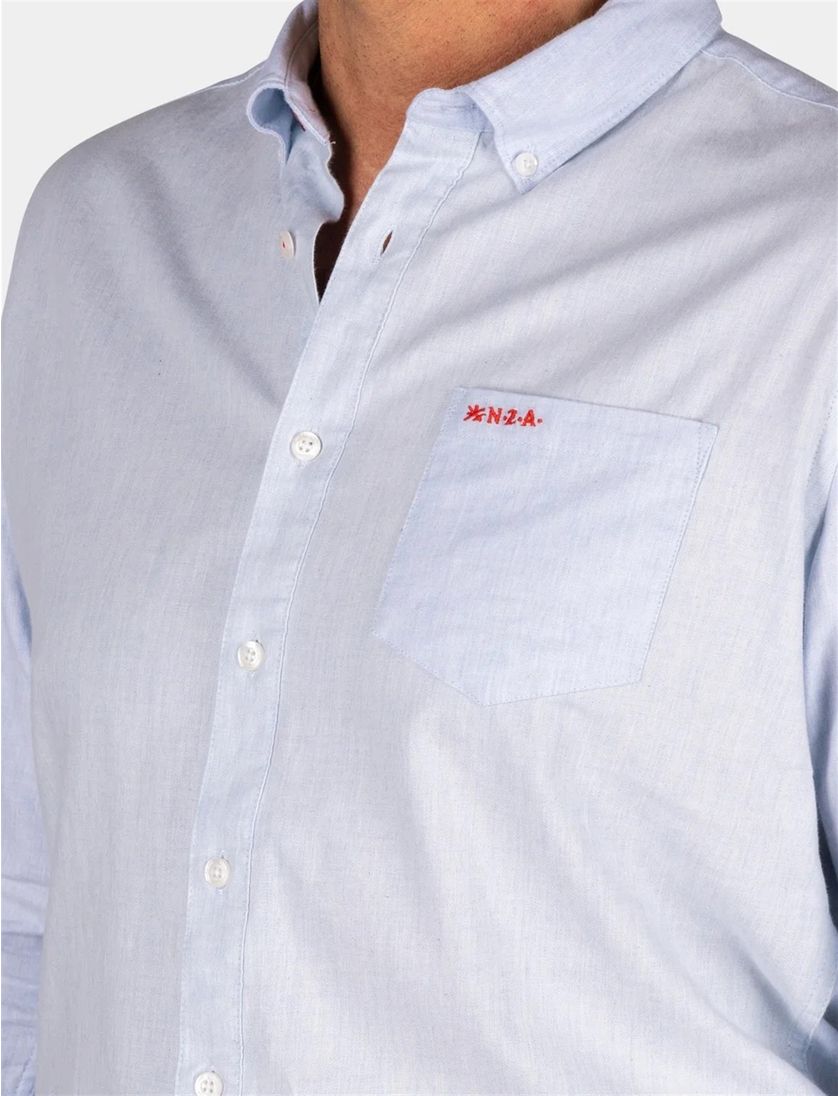 NZA katoenen overhemd Ellis blauw effen borstzak