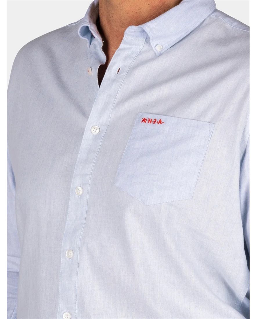 NZA overhemd Ellis blauw effen borstzak normale fit