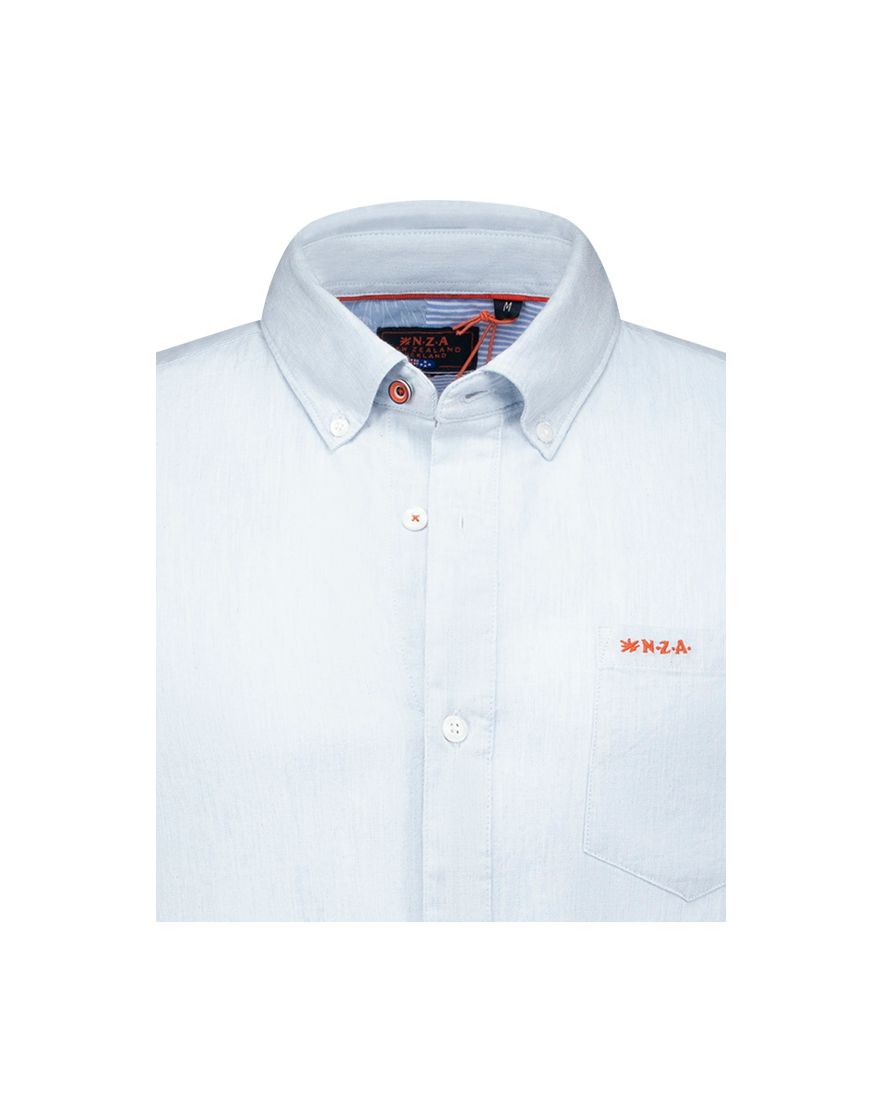 NZA overhemd Ellis blauw effen borstzak normale fit