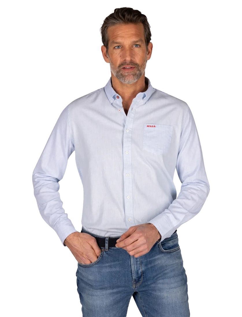 NZA katoenen overhemd Ellis blauw effen borstzak