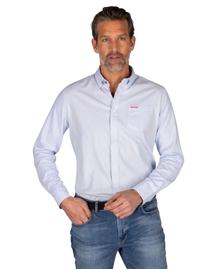 NZA overhemd Ellis blauw effen borstzak normale fit